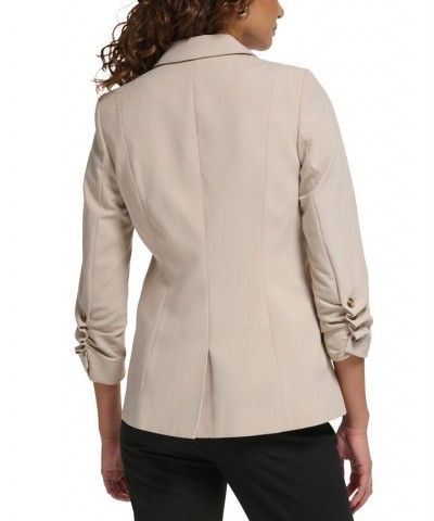 Petite 3/4-Scrunched Sleeve Button-Front Blazer Khaki $69.96 Jackets