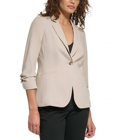 Petite 3/4-Scrunched Sleeve Button-Front Blazer Khaki $69.96 Jackets