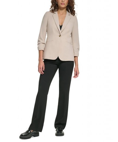 Petite 3/4-Scrunched Sleeve Button-Front Blazer Khaki $69.96 Jackets