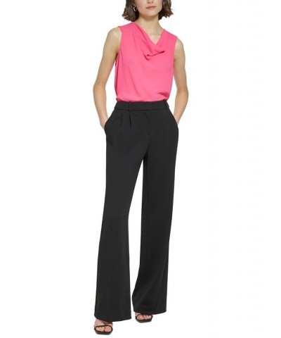 Petite Pleated Mid Rise Wide-Leg Pants Black $37.06 Pants