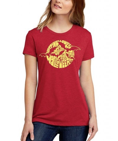 Women's Premium Blend Halloween Bats Word Art T-shirt Red $17.39 Tops