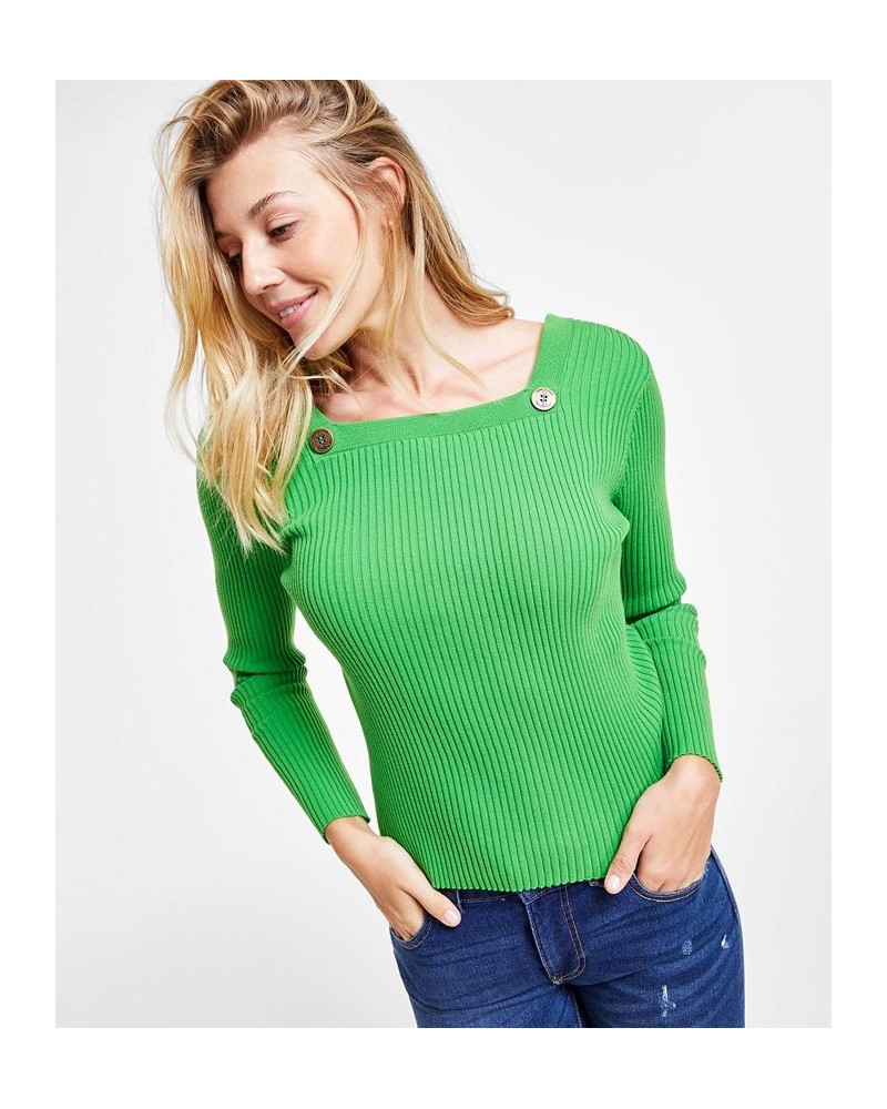 Women's Sailor-Neck Ribbed Sweater Green $29.85 Sweaters