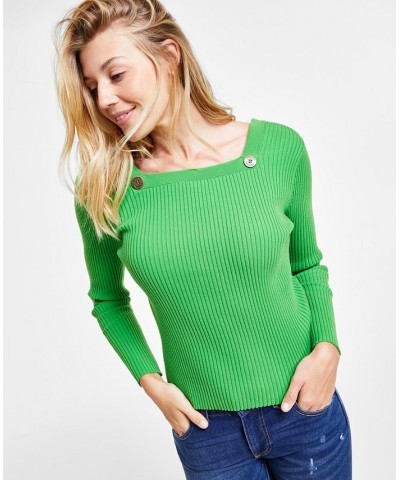 Women's Sailor-Neck Ribbed Sweater Green $29.85 Sweaters