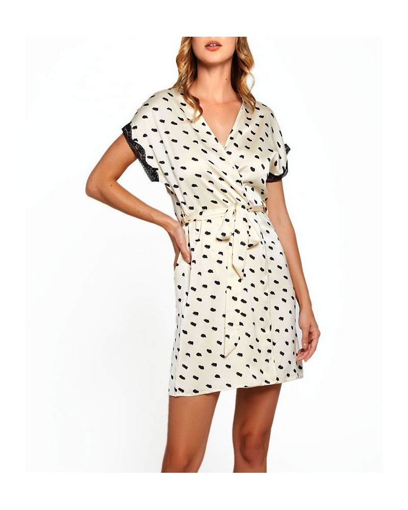 Women's Nadia Polka Dot and Lace Trim Cap Sleeve Wrap Lingerie Cream $36.03 Lingerie