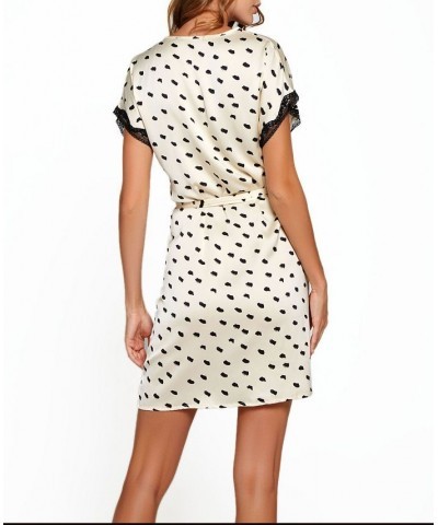 Women's Nadia Polka Dot and Lace Trim Cap Sleeve Wrap Lingerie Cream $36.03 Lingerie