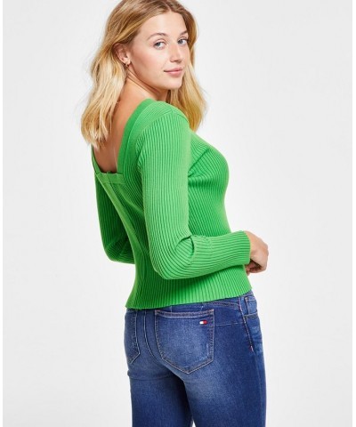 Women's Sailor-Neck Ribbed Sweater Green $29.85 Sweaters