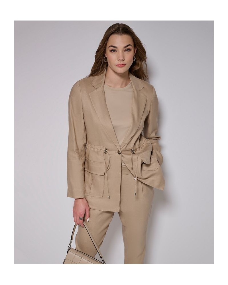 Linen Utility Jacket & Slim Leg Pants Tan/Beige $76.28 Pants