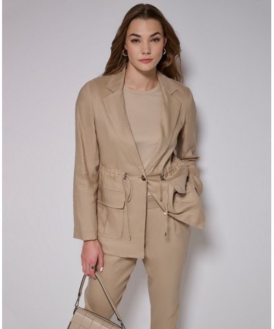 Linen Utility Jacket & Slim Leg Pants Tan/Beige $76.28 Pants