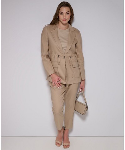 Linen Utility Jacket & Slim Leg Pants Tan/Beige $76.28 Pants