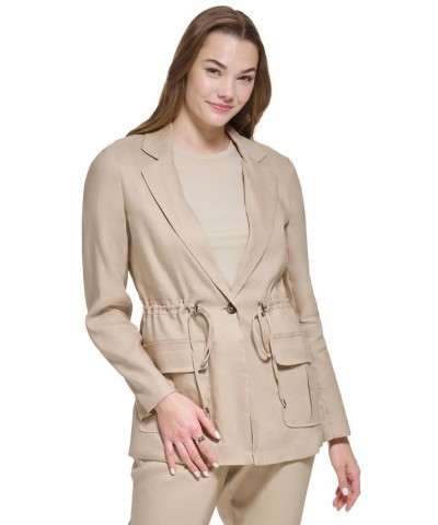 Linen Utility Jacket & Slim Leg Pants Tan/Beige $76.28 Pants