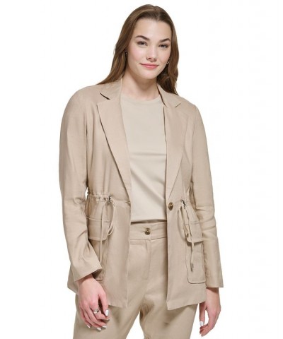 Linen Utility Jacket & Slim Leg Pants Tan/Beige $76.28 Pants