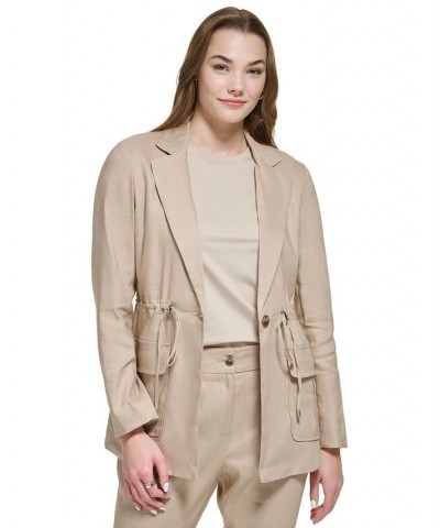 Linen Utility Jacket & Slim Leg Pants Tan/Beige $76.28 Pants