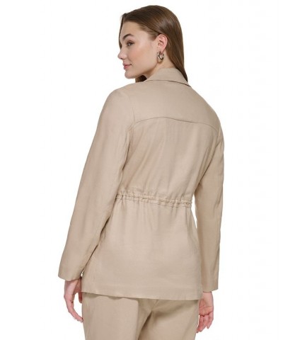 Linen Utility Jacket & Slim Leg Pants Tan/Beige $76.28 Pants