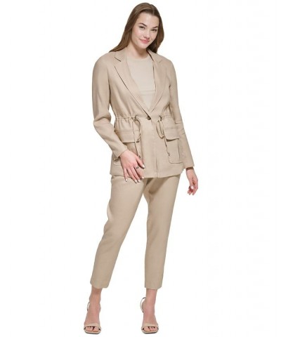 Linen Utility Jacket & Slim Leg Pants Tan/Beige $76.28 Pants