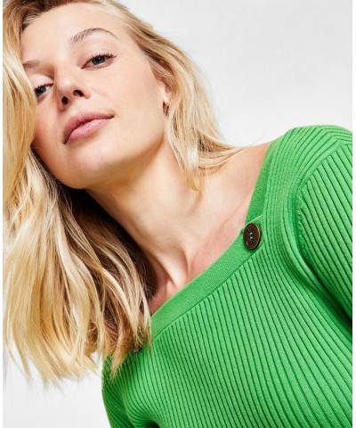 Women's Sailor-Neck Ribbed Sweater Green $29.85 Sweaters