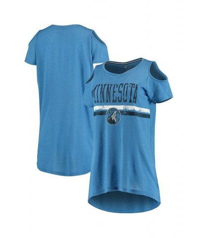 Women's Blue Minnesota Timberwolves Nothing but Net Cold Shoulder Scoop Neck T-shirt Blue $18.72 Tops