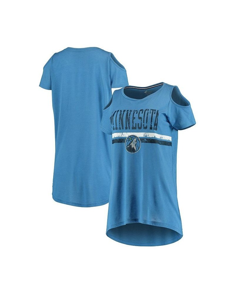 Women's Blue Minnesota Timberwolves Nothing but Net Cold Shoulder Scoop Neck T-shirt Blue $18.72 Tops