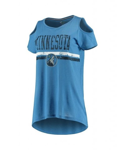 Women's Blue Minnesota Timberwolves Nothing but Net Cold Shoulder Scoop Neck T-shirt Blue $18.72 Tops