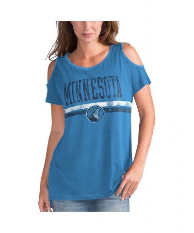 Women's Blue Minnesota Timberwolves Nothing but Net Cold Shoulder Scoop Neck T-shirt Blue $18.72 Tops