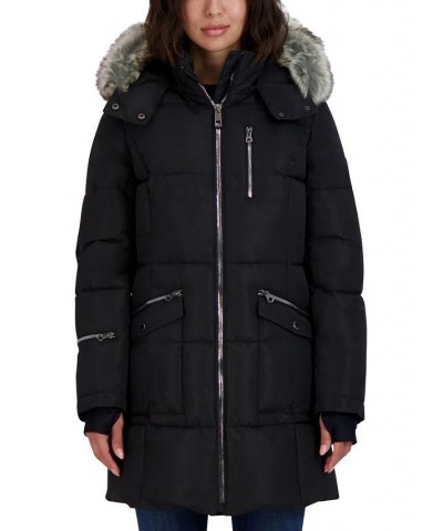 Women's Faux-Fur-Trim Hooded Puffer Coat Black $86.00 Coats