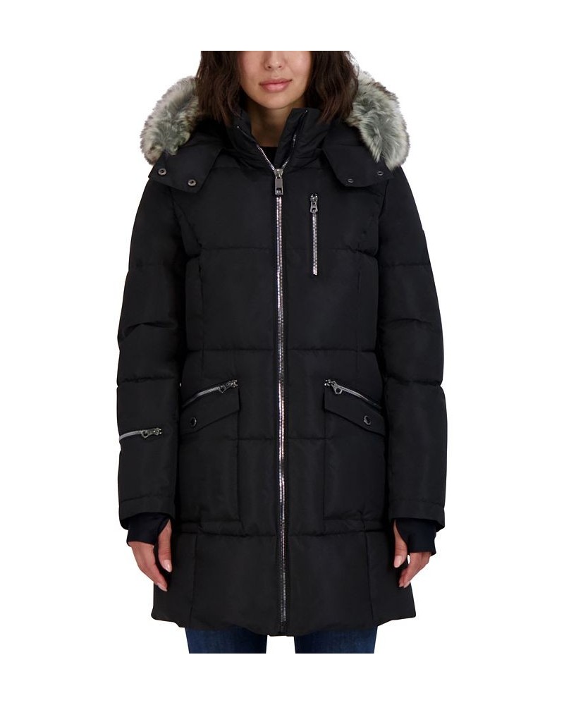 Women's Faux-Fur-Trim Hooded Puffer Coat Black $86.00 Coats