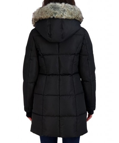 Women's Faux-Fur-Trim Hooded Puffer Coat Black $86.00 Coats