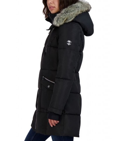 Women's Faux-Fur-Trim Hooded Puffer Coat Black $86.00 Coats