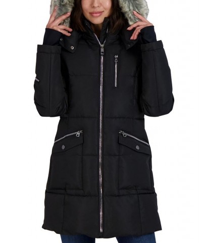 Women's Faux-Fur-Trim Hooded Puffer Coat Black $86.00 Coats