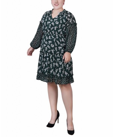 Plus Size Long Sleeve Combo Chiffon Dress Botanical Garden Floral Dot $17.34 Dresses