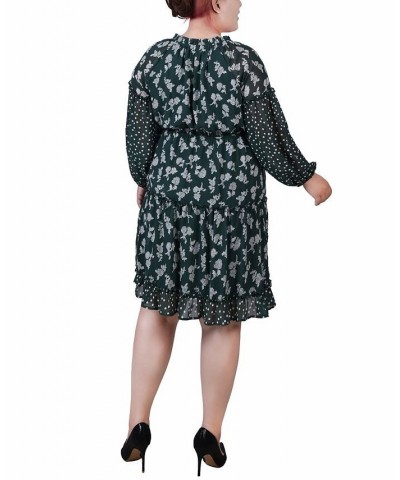 Plus Size Long Sleeve Combo Chiffon Dress Botanical Garden Floral Dot $17.34 Dresses