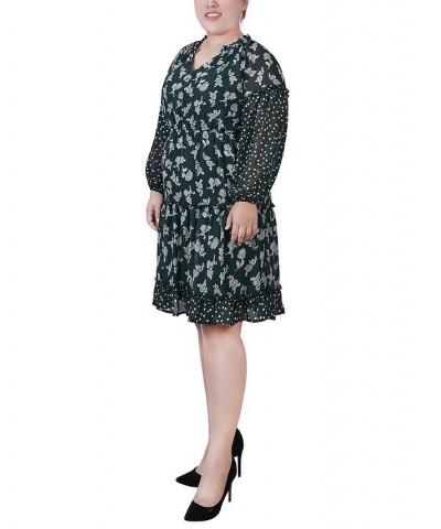 Plus Size Long Sleeve Combo Chiffon Dress Botanical Garden Floral Dot $17.34 Dresses