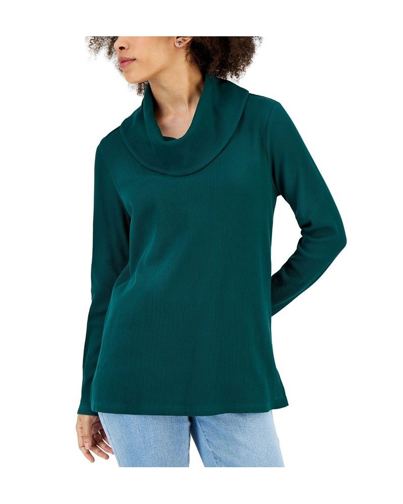 Women's Mini Waffle Cowlneck top Green $13.51 Tops