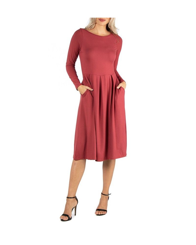 Women's Midi Length Fit and Flare Dress Gray $20.70 Dresses