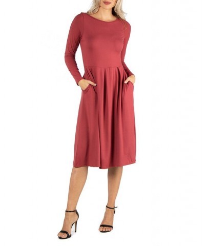 Women's Midi Length Fit and Flare Dress Gray $20.70 Dresses