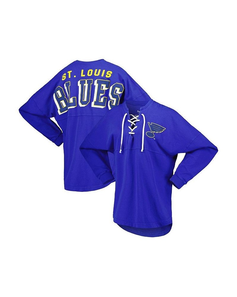 Women's Branded Blue St. Louis Blues Spirit Lace-Up V-Neck Long Sleeve Jersey T-shirt Blue $43.19 Tops