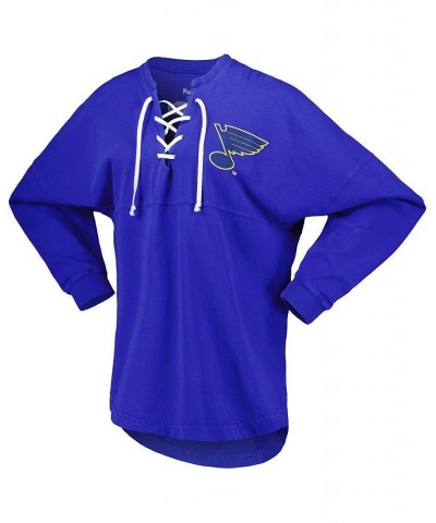 Women's Branded Blue St. Louis Blues Spirit Lace-Up V-Neck Long Sleeve Jersey T-shirt Blue $43.19 Tops