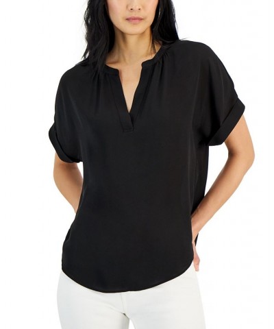 Women's V-Neck Drop-Shoulder Top Black $31.98 Tops