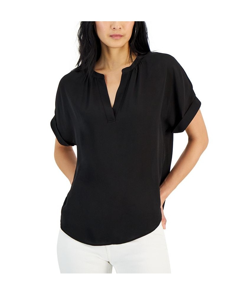 Women's V-Neck Drop-Shoulder Top Black $31.98 Tops