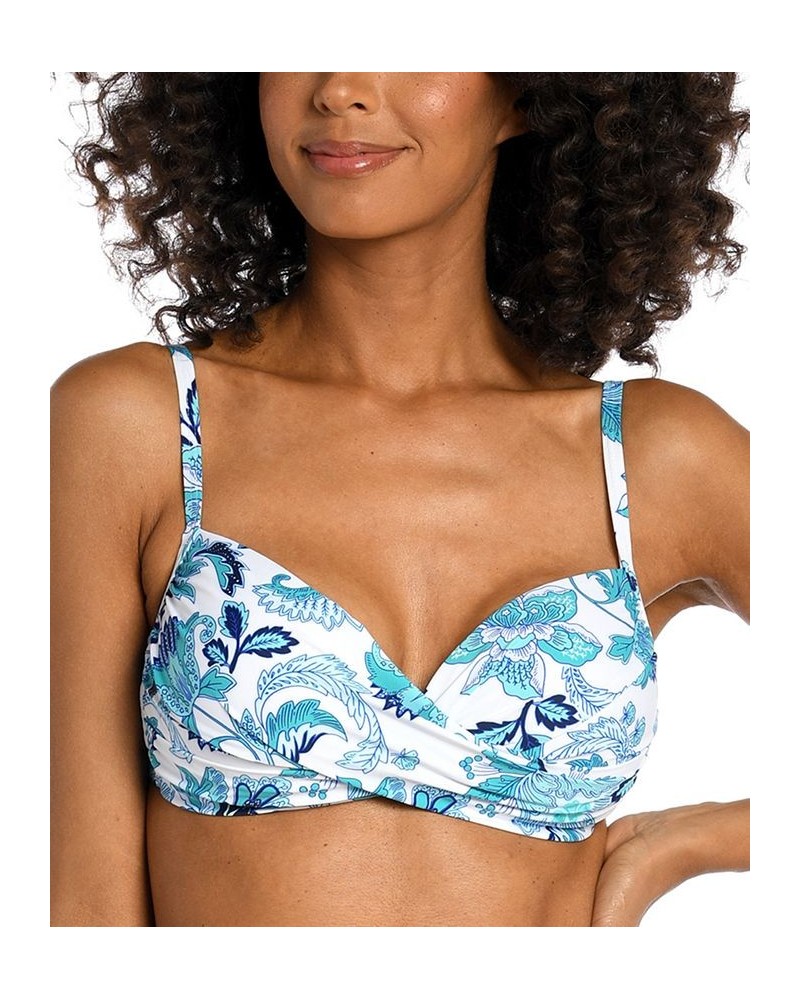 Women's Santorini Wrap V-Neck Bikini Top Floral / Emerald $42.78 Swimsuits