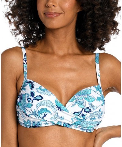 Women's Santorini Wrap V-Neck Bikini Top Floral / Emerald $42.78 Swimsuits