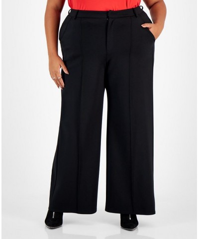 Plus Size High-Rise Wide-Leg Ponté-Knit Pants Deep Black $16.70 Pants