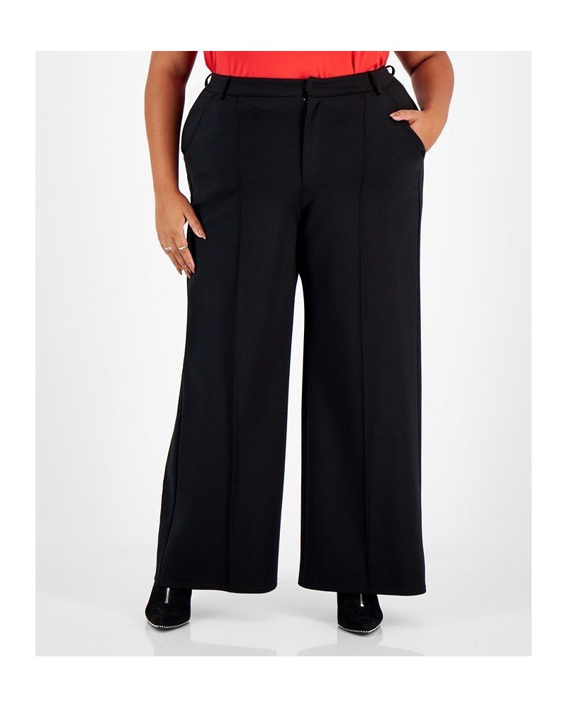 Plus Size High-Rise Wide-Leg Ponté-Knit Pants Deep Black $16.70 Pants