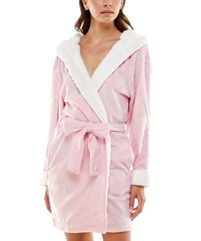 Women's Deluxe Touch Hooded Fleece-Lined Robe Pink $16.90 Sleepwear