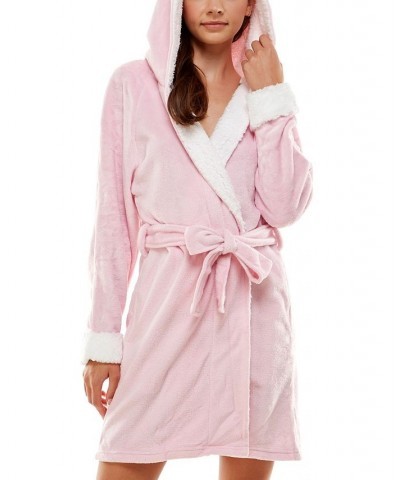 Women's Deluxe Touch Hooded Fleece-Lined Robe Pink $16.90 Sleepwear