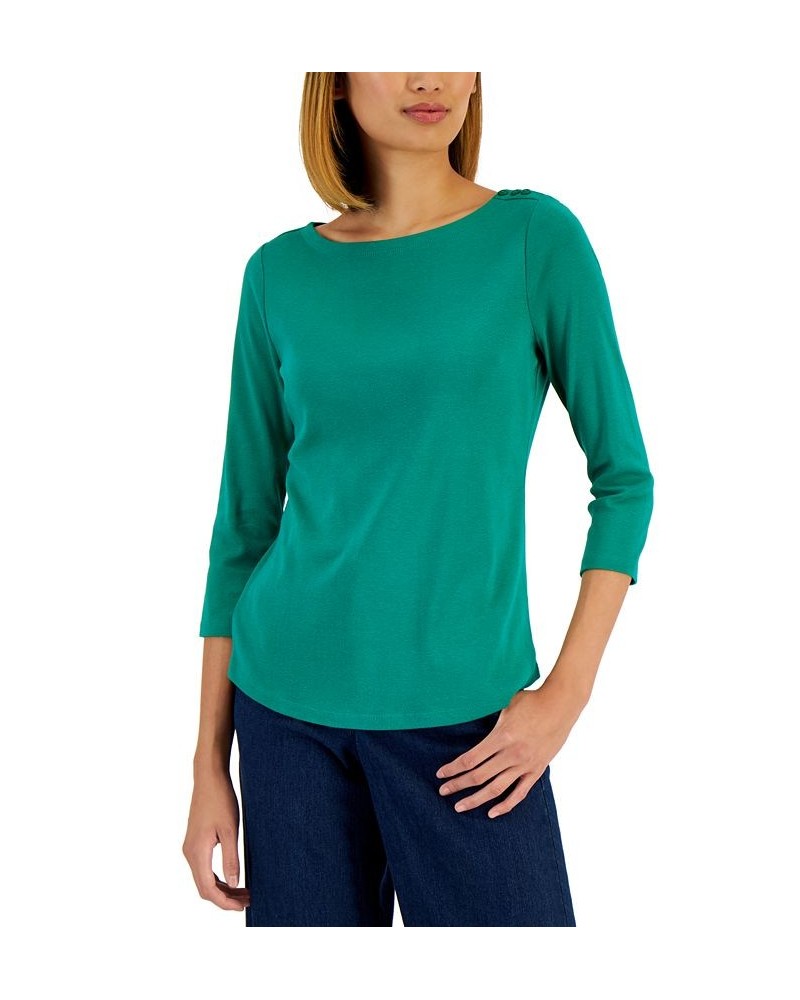 Petite Pima Cotton Button-Shoulder Top Wild Meadow $11.02 Tops