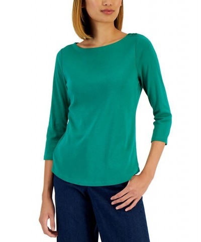 Petite Pima Cotton Button-Shoulder Top Wild Meadow $11.02 Tops