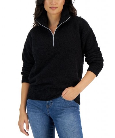 Women's Mock-Neck Quarter-Zip Sweater Deep Black $15.98 Sweaters