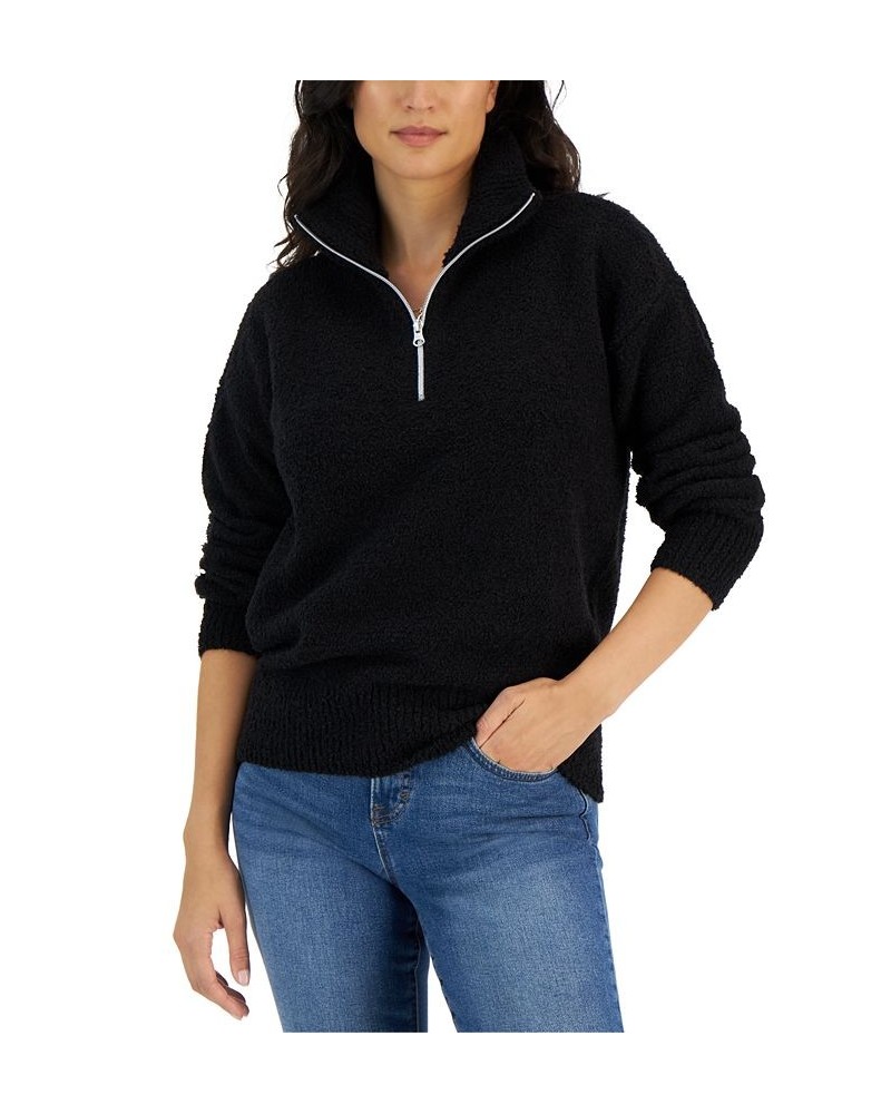 Women's Mock-Neck Quarter-Zip Sweater Deep Black $15.98 Sweaters