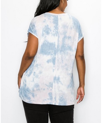 Plus Size Hand Tie Dye V-Neck Twist Front Top Denim/Blush $18.98 Tops