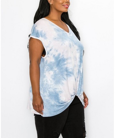 Plus Size Hand Tie Dye V-Neck Twist Front Top Denim/Blush $18.98 Tops